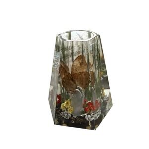 Vintage Lucite Resin Butterfly Botanical Hexagon Vase Dried Flower Paperweight